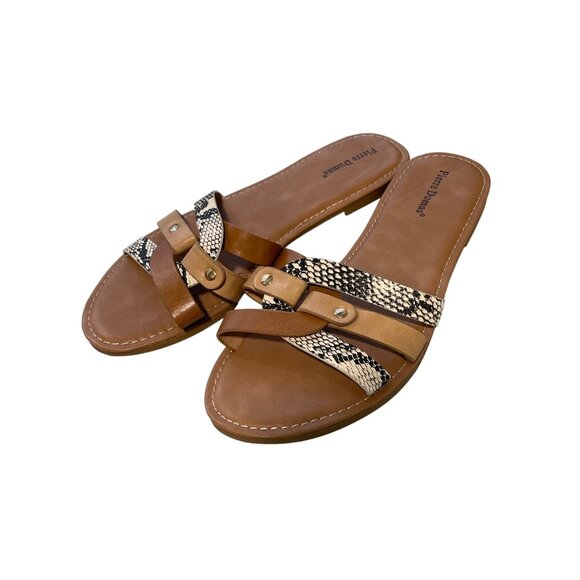 Pierre Dumas Azul 13 Strappy Flat Sandal Sz 7.5 Snakeskin Print Faux Leather NEW - Picture 1 of 8